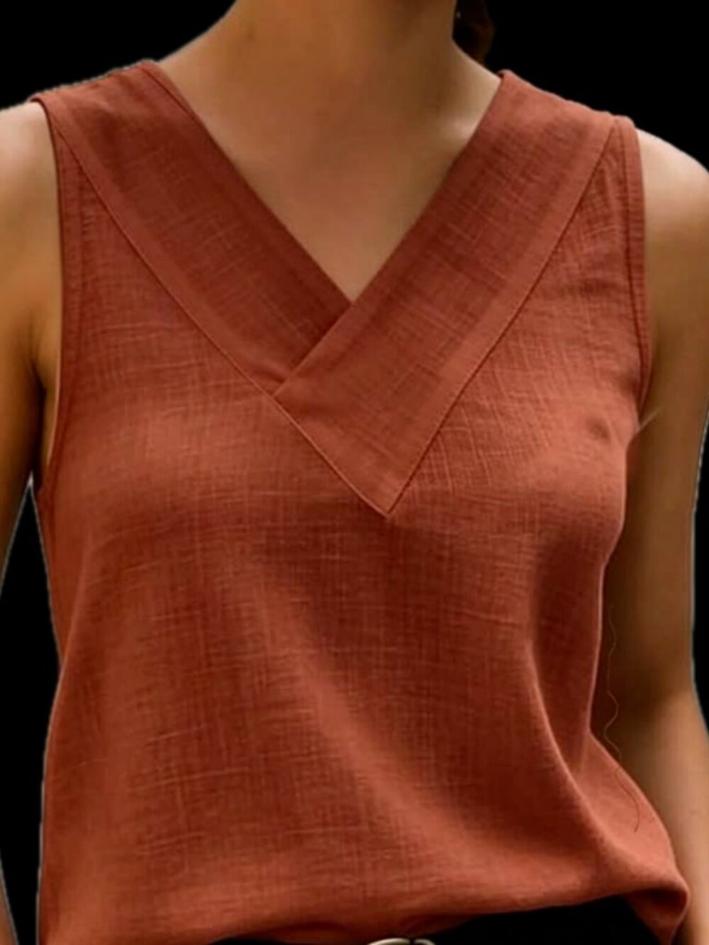 100% COTTON, SZ L, Excellent Condition, Woven V-neck Tank, Rust